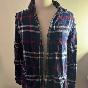 AMERICAN EAGLE BOYFRIEND FIT BLUE PLAID FLANNEL SHIRT SMALL